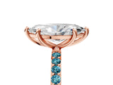 Rose gold Marquise Cut Diamond Solitaire Ring with Round with Blue Topaz side stone Pavé Band and Prong Setting_17