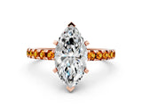 Rose gold Marquise Cut Diamond Solitaire Ring with Round with Citrine side stone Pavé Band and Four-Prong Setting_36