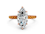 Rose gold Marquise Cut Diamond Solitaire Ring with Round with Citrine side stone Pavé Band and Prong Setting_12