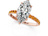 Rose gold Marquise Cut Diamond Solitaire Ring with Round with Citrine side stone Pavé Band and Prong Setting_13