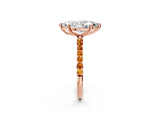 Rose gold Marquise Cut Diamond Solitaire Ring with Round with Citrine side stone Pavé Band and Prong Setting_14