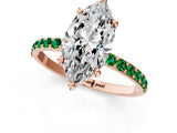 Rose gold Marquise Cut Diamond Solitaire Ring with Round with Emerald side stone Pavé Band and Prong Setting_25