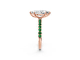 Rose gold Marquise Cut Diamond Solitaire Ring with Round with Emerald side stone Pavé Band and Prong Setting_26