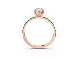 Rose gold Marquise Cut Diamond Solitaire Ring with Round with Emerald side stone Pavé Band and Prong Setting_27