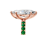 Rose gold Marquise Cut Diamond Solitaire Ring with Round with Emerald side stone Pavé Band and Prong Setting_29