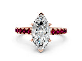 Rose gold Marquise Cut Diamond Solitaire Ring with Round with Garnet side stone Pavé Band and Four-Prong Setting_36