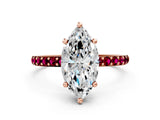 Rose gold Marquise Cut Diamond Solitaire Ring with Round with Garnet side stone Pavé Band and Prong Setting_24
