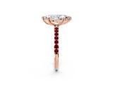 Rose gold Marquise Cut Diamond Solitaire Ring with Round with Garnet side stone Pavé Band and Prong Setting_26