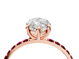 Rose gold Marquise Cut Diamond Solitaire Ring with Round with Garnet side stone Pavé Band and Prong Setting_28