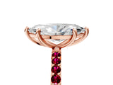 Rose gold Marquise Cut Diamond Solitaire Ring with Round with Garnet side stone Pavé Band and Prong Setting_29
