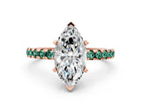 Rose gold Marquise Cut Diamond Solitaire Ring with Round with Green Sapphire side stone Pavé Band and Four-Prong Setting_36