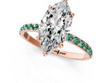 Rose gold Marquise Cut Diamond Solitaire Ring with Round with Green Sapphire side stone Pavé Band and Prong Setting_1