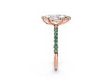 Rose gold Marquise Cut Diamond Solitaire Ring with Round with Green Sapphire side stone Pavé Band and Prong Setting_2