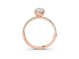 Rose gold Marquise Cut Diamond Solitaire Ring with Round with Green Sapphire side stone Pavé Band and Prong Setting_3