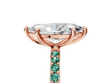Rose gold Marquise Cut Diamond Solitaire Ring with Round with Green Sapphire side stone Pavé Band and Prong Setting_5