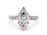 Rose gold Marquise Cut Diamond Solitaire Ring with Round with Moissanite side stone Pavé Band and Four-Prong Setting_36