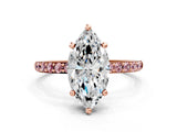 Rose gold Marquise Cut Diamond Solitaire Ring with Round with Morganite side stone Pavé Band and Prong Setting_12