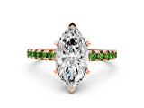 Rose gold Marquise Cut Diamond Solitaire Ring with Round with Peridot side stone Pavé Band and Four-Prong Setting_36