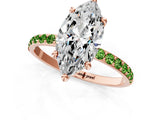 Rose gold Marquise Cut Diamond Solitaire Ring with Round with Peridot side stone Pavé Band and Prong Setting_1