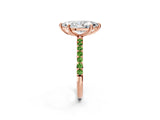 Rose gold Marquise Cut Diamond Solitaire Ring with Round with Peridot side stone Pavé Band and Prong Setting_2
