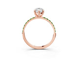 Rose gold Marquise Cut Diamond Solitaire Ring with Round with Peridot side stone Pavé Band and Prong Setting_3