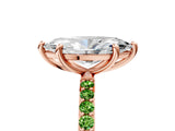 Rose gold Marquise Cut Diamond Solitaire Ring with Round with Peridot side stone Pavé Band and Prong Setting_5