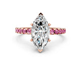 Rose gold Marquise Cut Diamond Solitaire Ring with Round with Pink Sapphire side stone Pavé Band and Four-Prong Setting_36