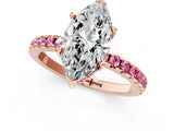 Rose gold Marquise Cut Diamond Solitaire Ring with Round with Pink Sapphire side stone Pavé Band and Four-Prong Setting_37