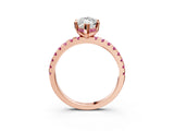 Rose gold Marquise Cut Diamond Solitaire Ring with Round with Pink Sapphire side stone Pavé Band and Four-Prong Setting_39