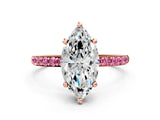 Rose gold Marquise Cut Diamond Solitaire Ring with Round with Pink Sapphire side stone Pavé Band and Prong Setting_12