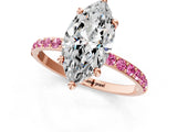 Rose gold Marquise Cut Diamond Solitaire Ring with Round with Pink Sapphire side stone Pavé Band and Prong Setting_13