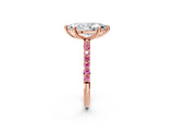 Rose gold Marquise Cut Diamond Solitaire Ring with Round with Pink Sapphire side stone Pavé Band and Prong Setting_14