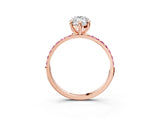 Rose gold Marquise Cut Diamond Solitaire Ring with Round with Pink Sapphire side stone Pavé Band and Prong Setting_15