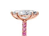 Rose gold Marquise Cut Diamond Solitaire Ring with Round with Pink Sapphire side stone Pavé Band and Prong Setting_17