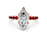Rose gold Marquise Cut Diamond Solitaire Ring with Round with Ruby side stone Pavé Band and Four-Prong Setting_36