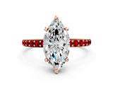 Rose gold Marquise Cut Diamond Solitaire Ring with Round with Ruby side stone Pavé Band and Prong Setting_36