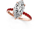 Rose gold Marquise Cut Diamond Solitaire Ring with Round with Ruby side stone Pavé Band and Prong Setting_37