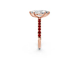 Rose gold Marquise Cut Diamond Solitaire Ring with Round with Ruby side stone Pavé Band and Prong Setting_38