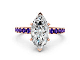 Rose gold Marquise Cut Diamond Solitaire Ring with Round with Tanzanite side stone Pavé Band and Four-Prong Setting_36