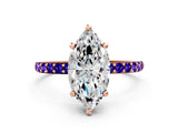 Rose gold Marquise Cut Diamond Solitaire Ring with Round with Tanzanite side stone Pavé Band and Prong Setting_12