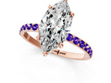 Rose gold Marquise Cut Diamond Solitaire Ring with Round with Tanzanite side stone Pavé Band and Prong Setting_13