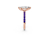 Rose gold Marquise Cut Diamond Solitaire Ring with Round with Tanzanite side stone Pavé Band and Prong Setting_14