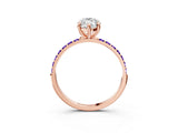 Rose gold Marquise Cut Diamond Solitaire Ring with Round with Tanzanite side stone Pavé Band and Prong Setting_15