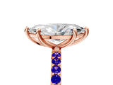 Rose gold Marquise Cut Diamond Solitaire Ring with Round with Tanzanite side stone Pavé Band and Prong Setting_17