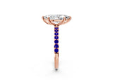 Rose gold Marquise Cut Diamond Solitaire Ring with Round with Tanzanite side stone Pavé Band and Prong Setting_2