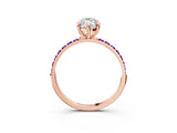Rose gold Marquise Cut Diamond Solitaire Ring with Round with Tanzanite side stone Pavé Band and Prong Setting_3