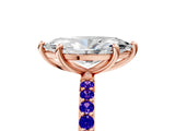 Rose gold Marquise Cut Diamond Solitaire Ring with Round with Tanzanite side stone Pavé Band and Prong Setting_5