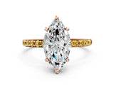 Rose gold Marquise Cut Diamond Solitaire Ring with Round with Yellow Sapphire side stone Pavé Band and Prong Setting_24
