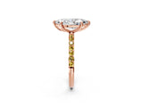 Rose gold Marquise Cut Diamond Solitaire Ring with Round with Yellow Sapphire side stone Pavé Band and Prong Setting_26