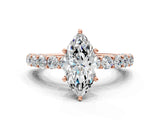 Rose gold Marquise Cut Diamond Solitaire Ring with Shared Prong Pavé Band and Four-Prong Setting_90